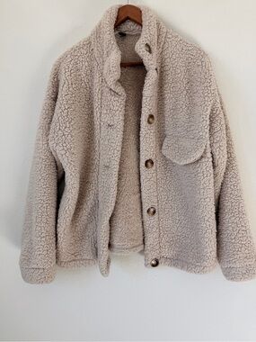 SHEIN Neutral Beige Plush Sherpa Puffer Jacket